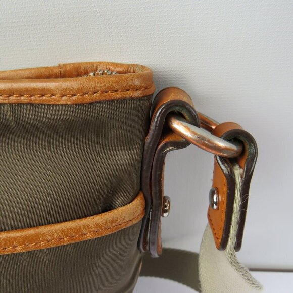 Lauren Ralph Lauren Vintage Surplus Olive Green Tan Leather Trim Crossbody Bag - Picture 7 of 16